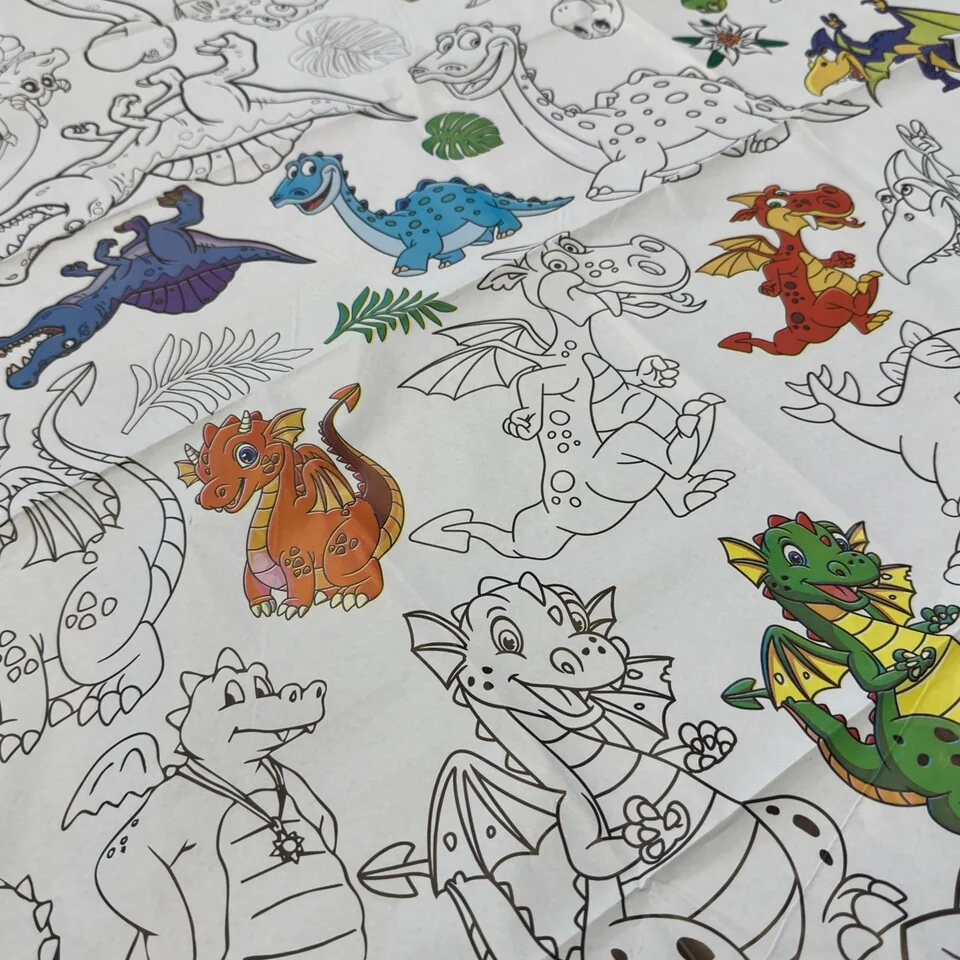 Vyfarbovací obrus s pastelkami - šťastný DINO