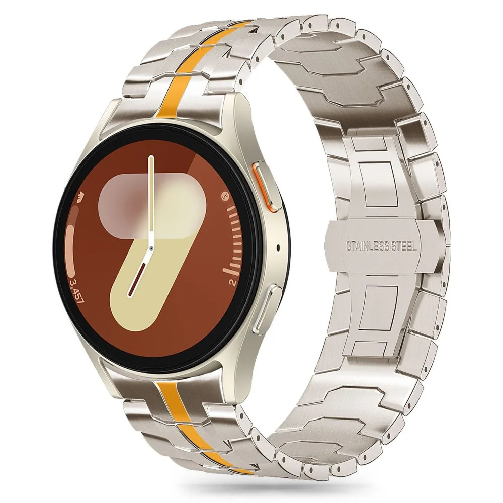 Tech-Protect Stainless Line remienok na Samsung Galaxy Watch 4 / 5 / 5 Pro / 6 / 7 / FE, titanium/orange Pro / 6 / 7 / FE, titanium/orange