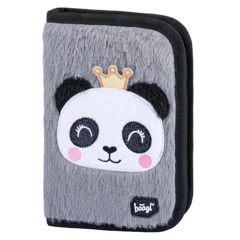 Baagl školský peračník dvojklopový Panda sivý plyšový vzor Panda