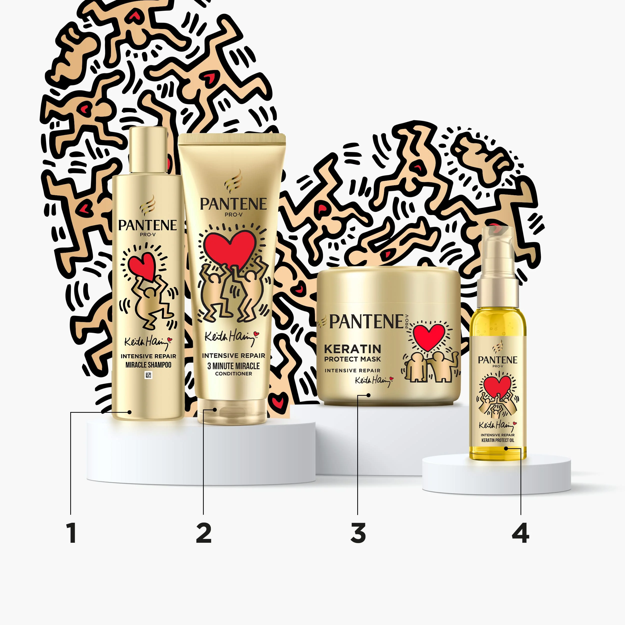 Xmass set Pantene Arist Edition Keith Haring Intensive Repair vlasový olej 100ml, maska na vlasy 300ml, šampón 250ml a kondicionér 220ml 1 set