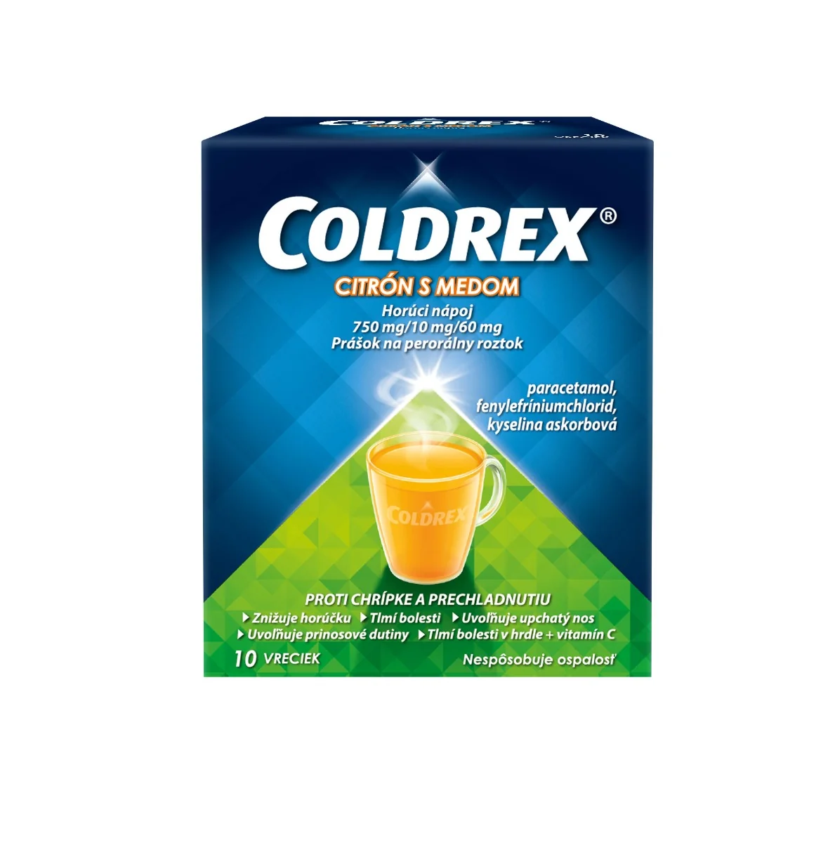 Coldrex Horúci nápoj Citrón s medom 1×10 ks, liek proti chrípke a prechladnutiu
