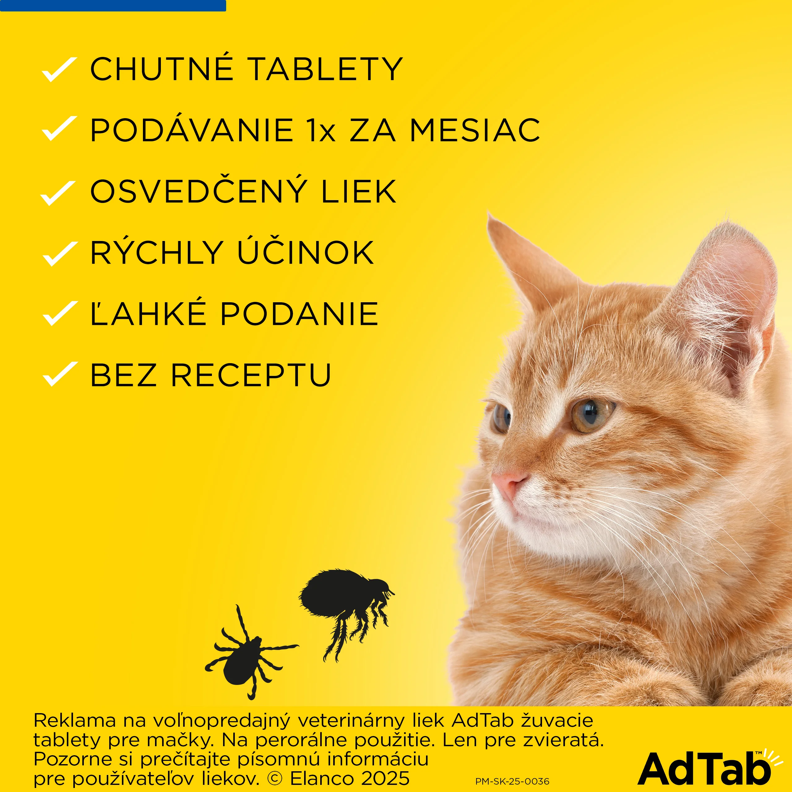 AdTab žuvacie tablety pre mačky 12 mg, hmotnosť mačky 0,5–2,0 kg 1 tbl