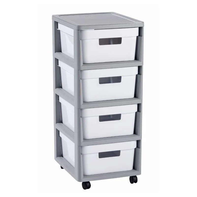 Regál Curver Infinity 4x11L so šuplíkmi šedo-biely 231559