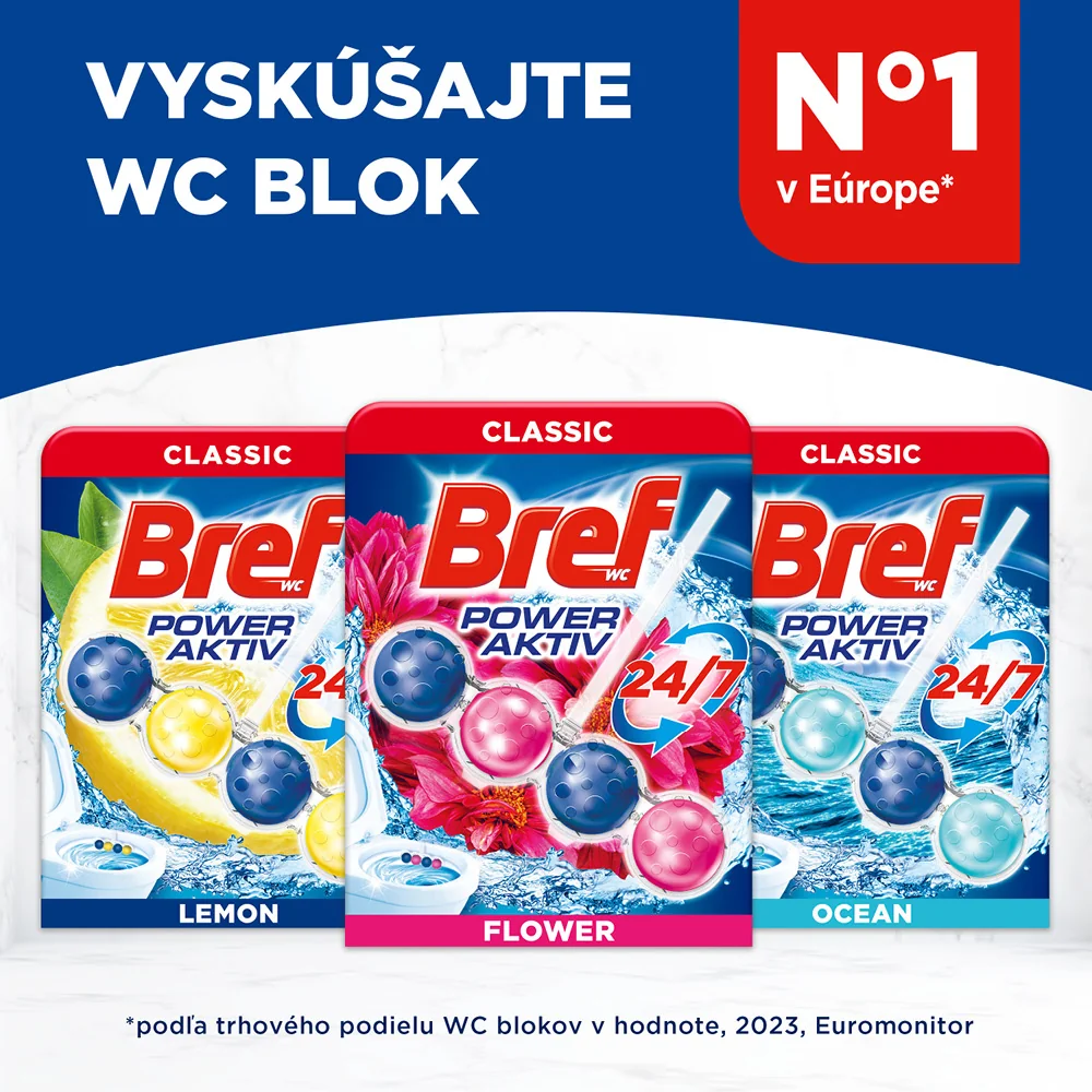 Bref Power Aktiv tuhý WC blok Flower 4×50 g, WC blok