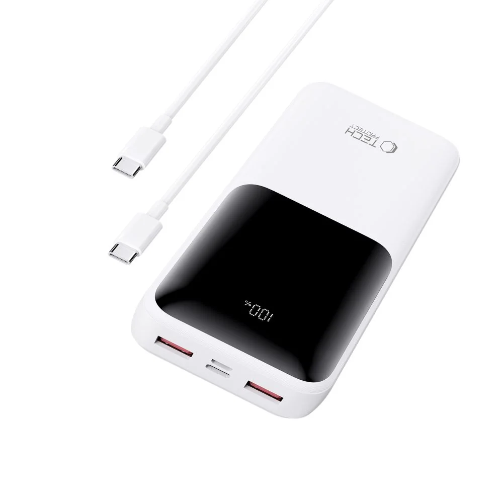 Tech-Protect PB02 Power Bank 20000mAh 2x USB / USB-C / Micro USB 22.5W, biely , biely