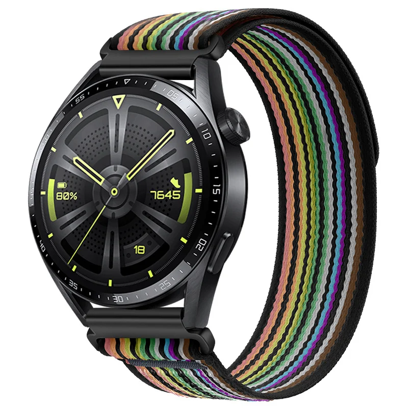 BStrap Velcro Nylon remienok na Huawei Watch GT 42mm black rainbow