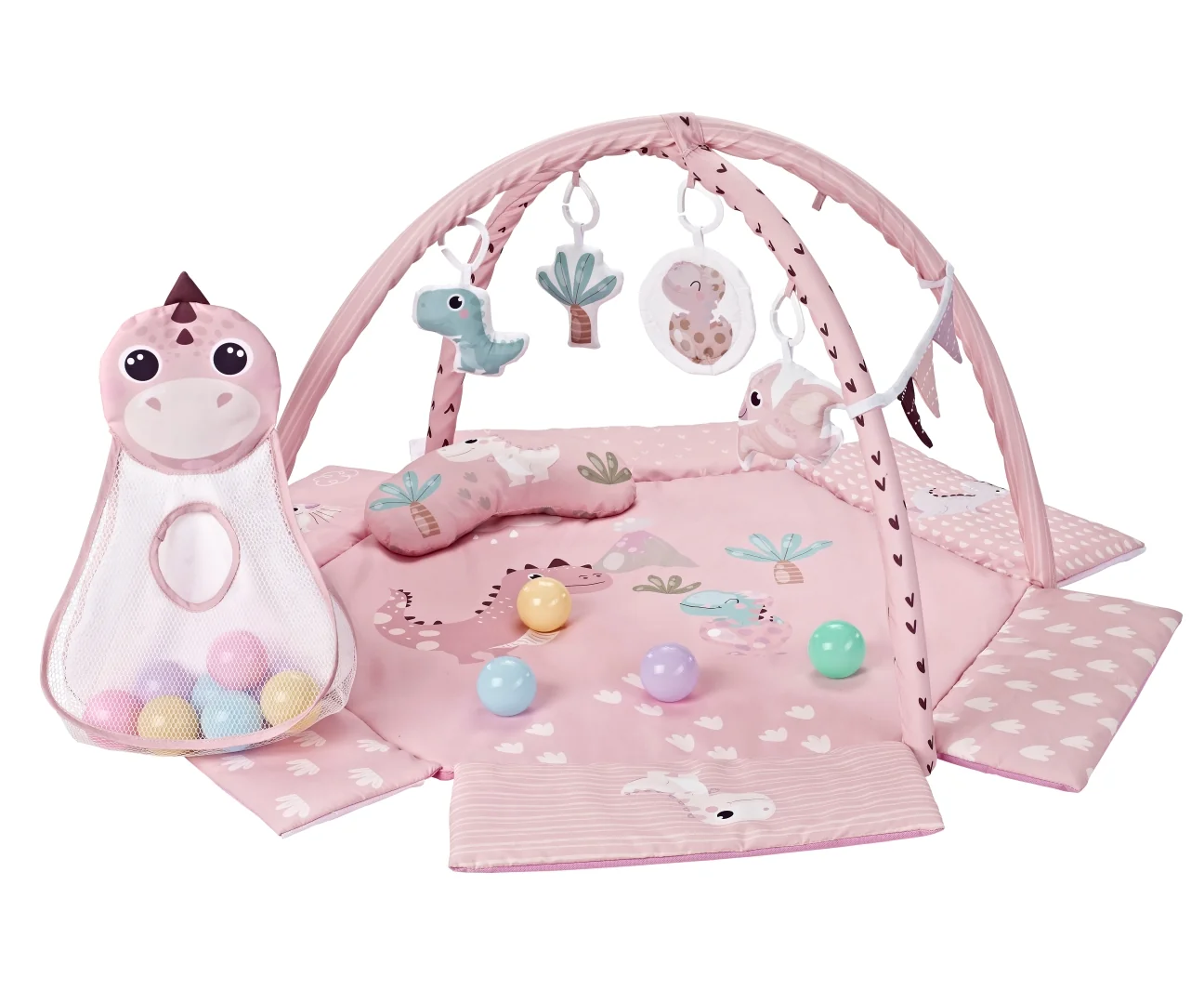 Hracia deka TinyMini Dino Pink s loptičkami – edukačná podložka pre bábätká