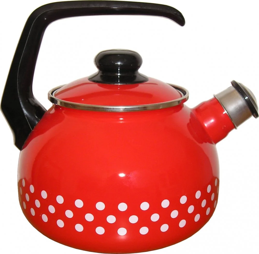 Čajník červený, bodky 20cm 2lt