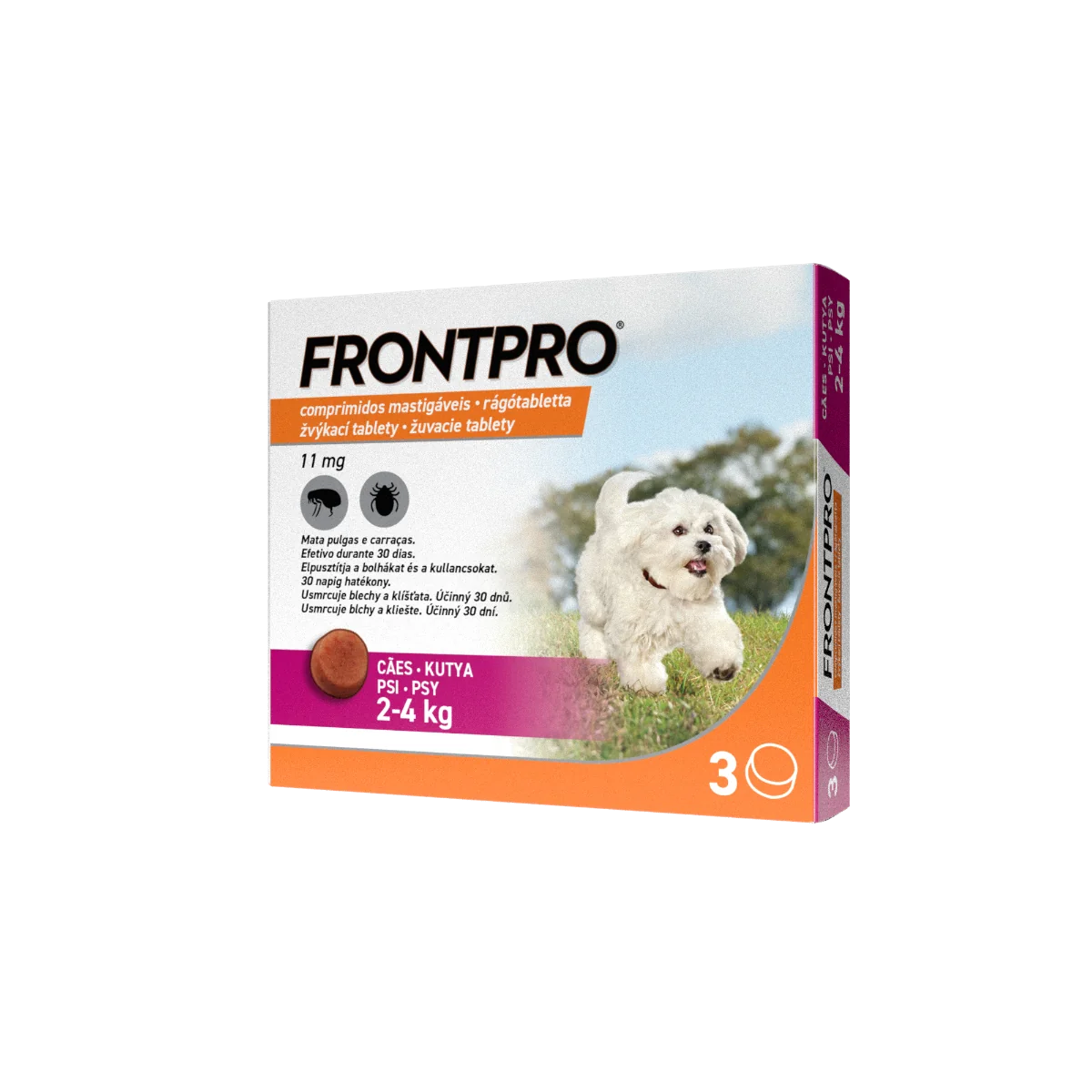 FRONTPRO® antiparazitárne žuvacie tablety pre psy (2-4 kg) 1×3 tbl, antiparazitárne tablety