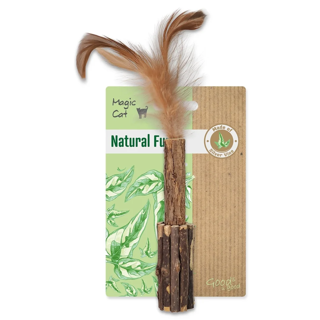 Hračka Magic Cat Natural Fun drievko s prírodnými pierkami 15cm
