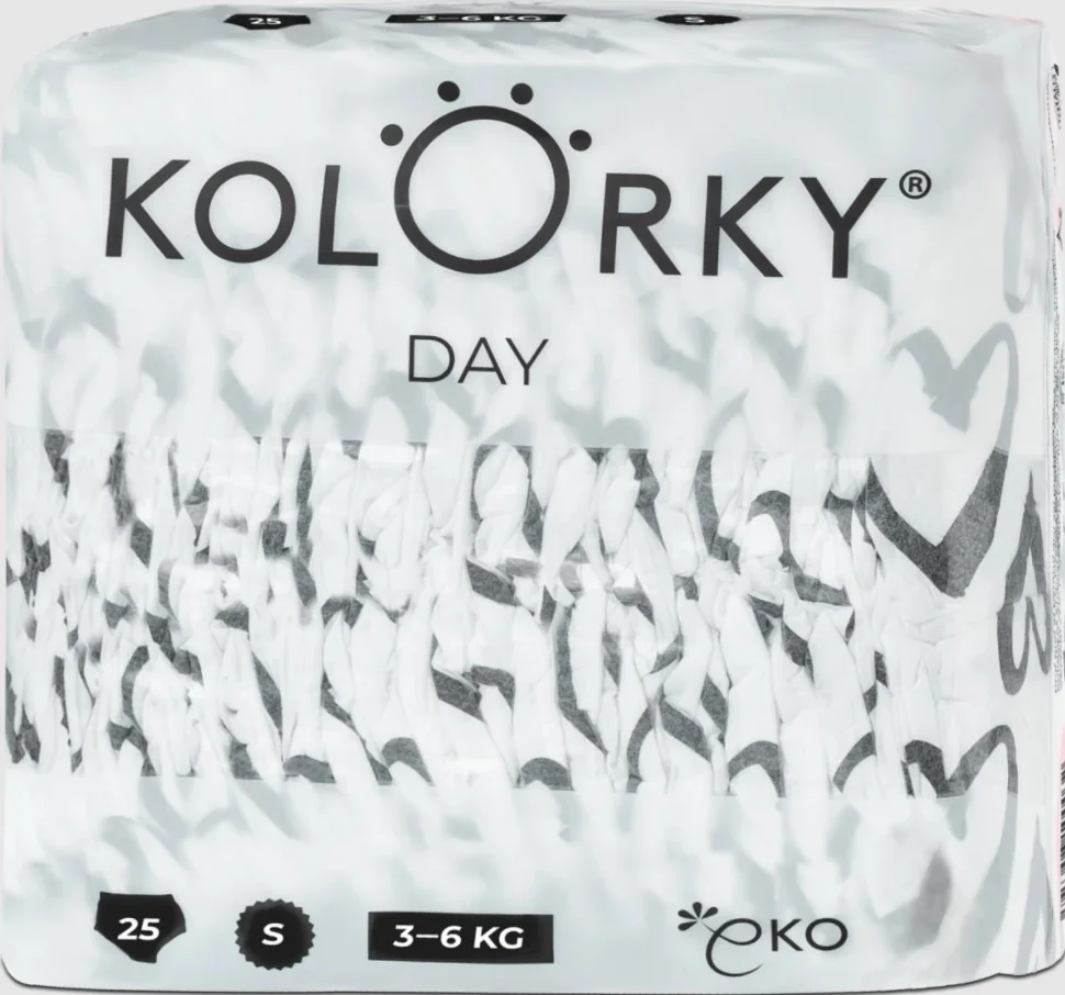 KOLORKY DAY - srdce - S (3-6 kg) 1×25 ks, jednorázové ekoplienky