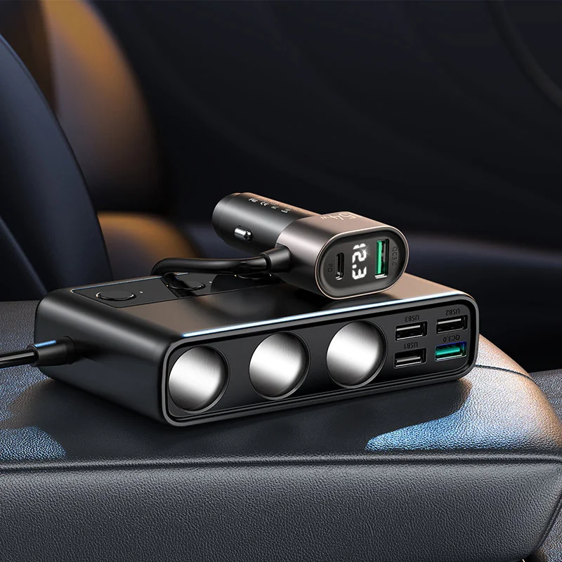 Joyroom Laptop autonabíjačka 154W - 5x USB / 1x USB-C / 3x Splitter, čierna ierna
