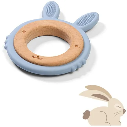 BABYONO Hryzačka dreveno-silikónová Bunny 1×1 ks, hryzátko pre deti