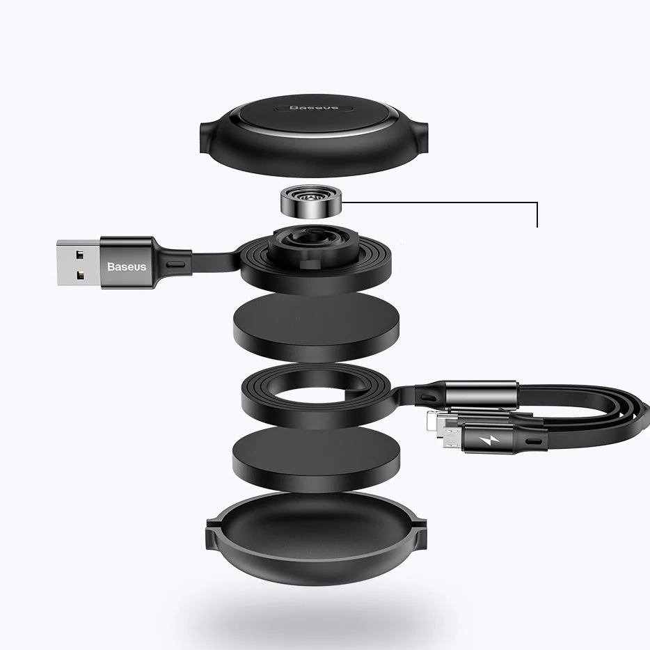 Baseus Golden Loop 3in1 USB kábel - micro USB / Lightning / USB-C 35-120cm, čierny 20cm, čierny