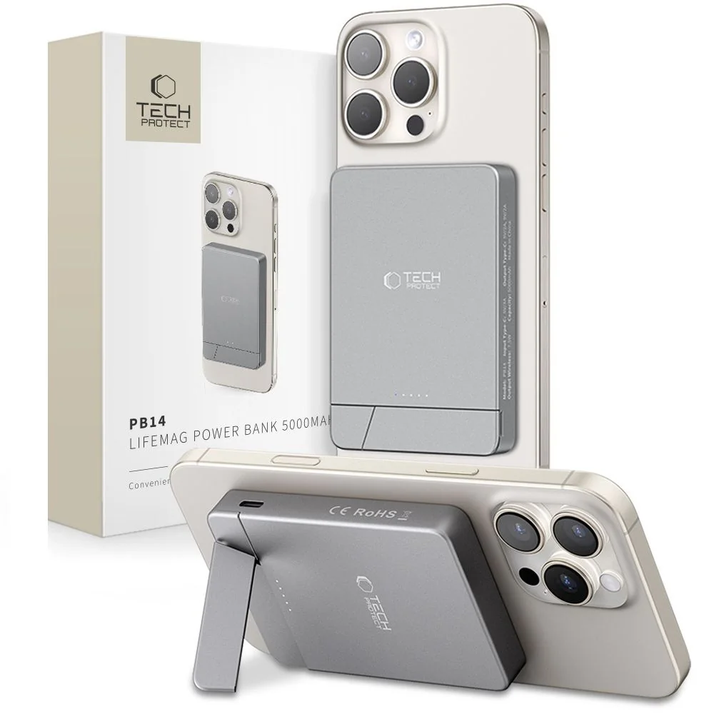 Tech-Protect PB14 LifeMag MagSafe Power Bank 5000mAh, šedé