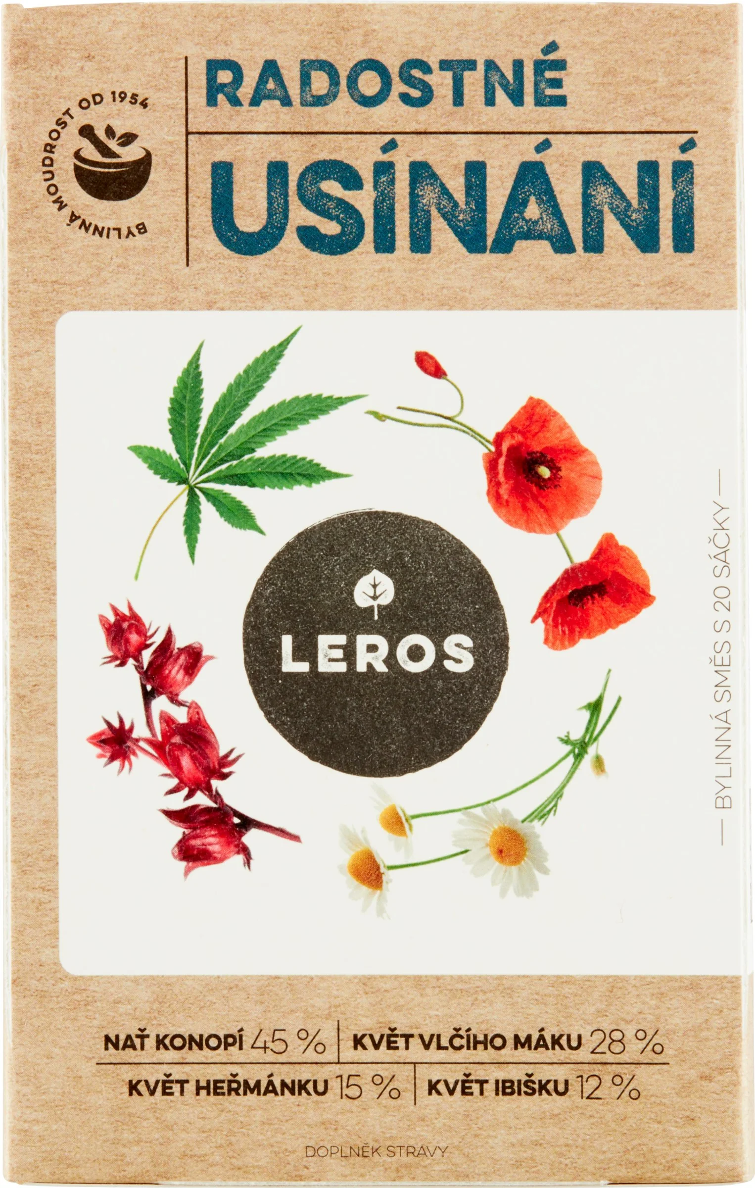 LEROS RADOSTNÉ ZASPÁVANIE Konope & Vlčí mak 20×1 g, bylinný čaj