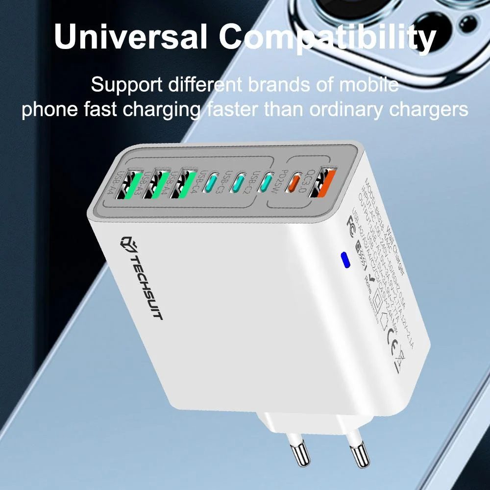 Sieťová nabíjačka - 4 x USB, 4 x Type-C, rýchle nabíjanie 65W - Biela