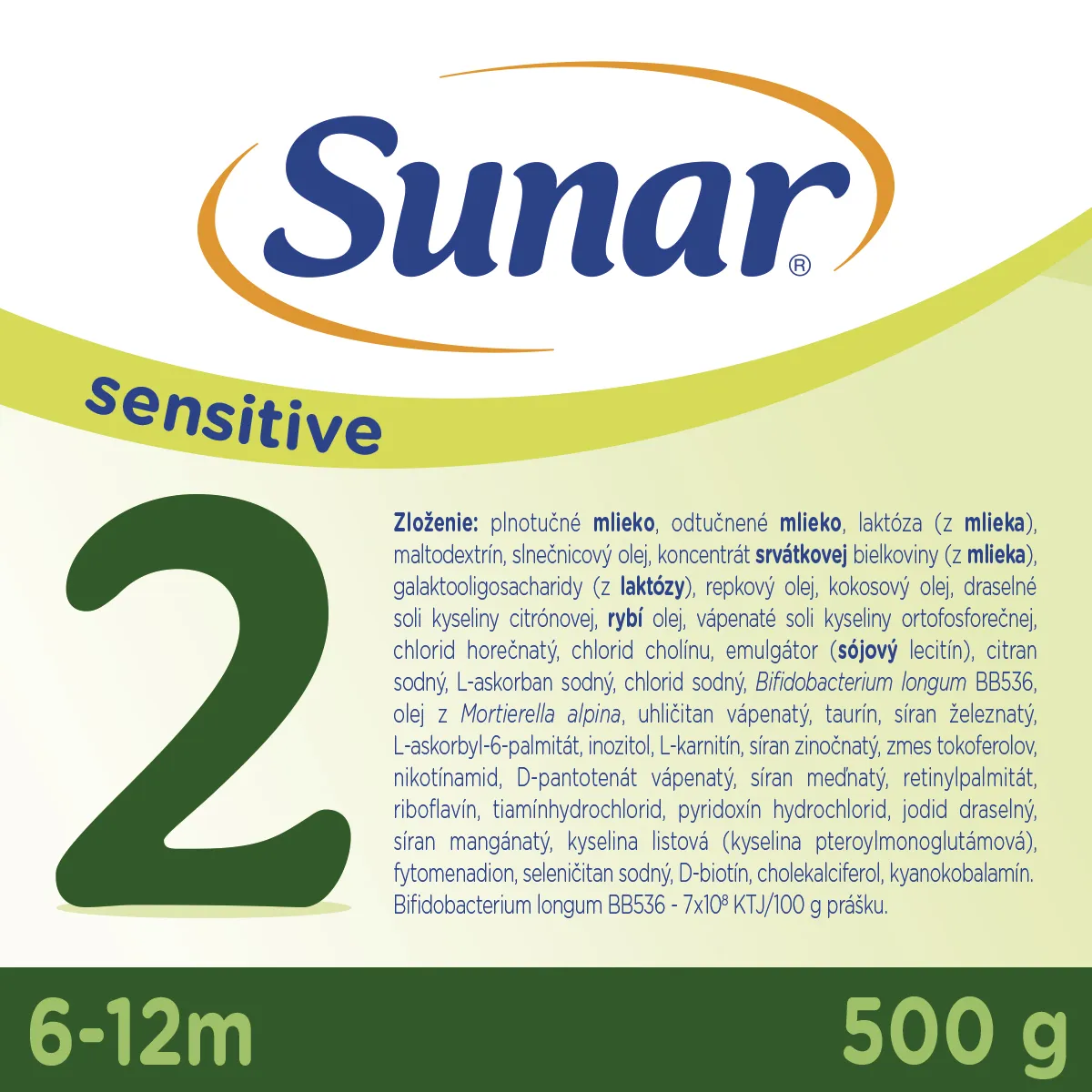 Sunar Sensitive 2, následné dojčenské mlieko 500 g 1 x 500 g, dojčenská výživa pre dojčatá od narodenia