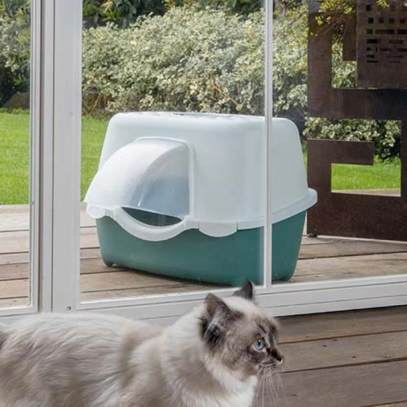 STEFANPLAST Chic Outdoor 56x54,5x39cm vonkajšia krytá mačacia toaleta s malou strechou na odtok vody biela/svetlo hnedá