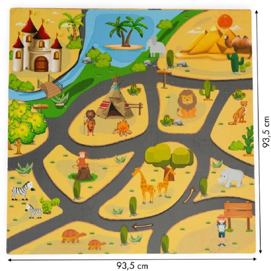 Detské penové puzzle 93,5x93,5cm, hracia deka, podložka na zem Safari, 9 dielov