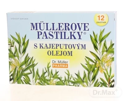 MÜLLEROVE PASTILKY S KAJEPUTOVÝM OLEJOM 1×12 ks, ťažkosti v hrdle