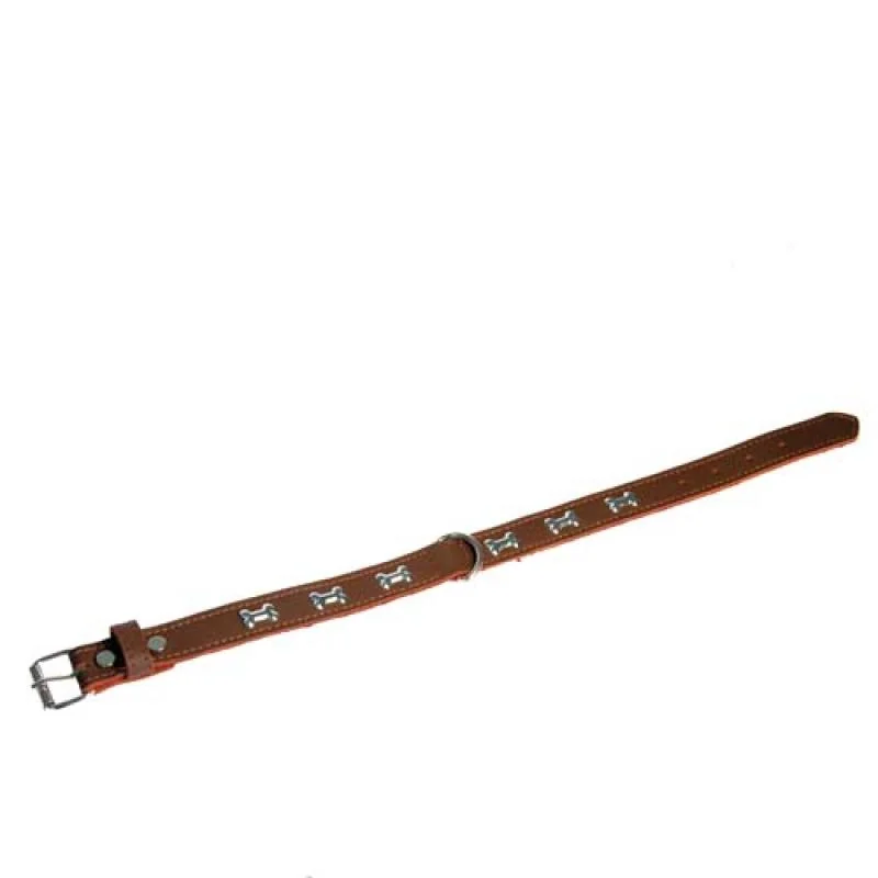COBBYS PET Obojok z originálnej kože zdobený kostičkami 45cm/25mm hnedý