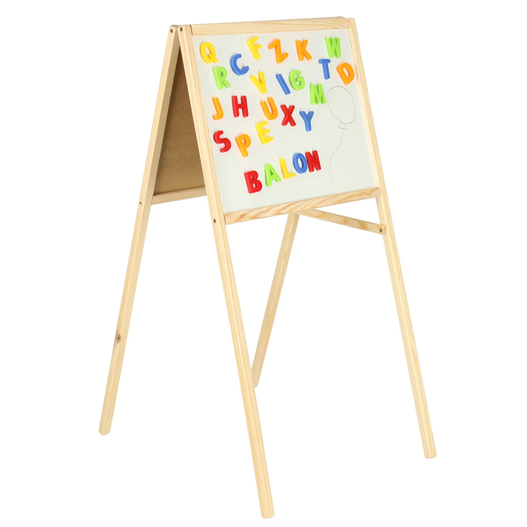 Dvojstranná tabuľa pre deti – kriedová a magnetická, 84 × 43 × 50 cm