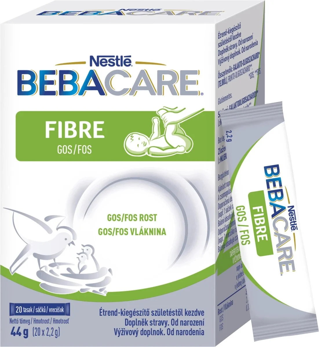 BEBACARE FIBRE GOS/FOS vláknina; vrecúška (od narodenia) 20×2,2 g, výživový doplnok na podporu trávenia pre deti