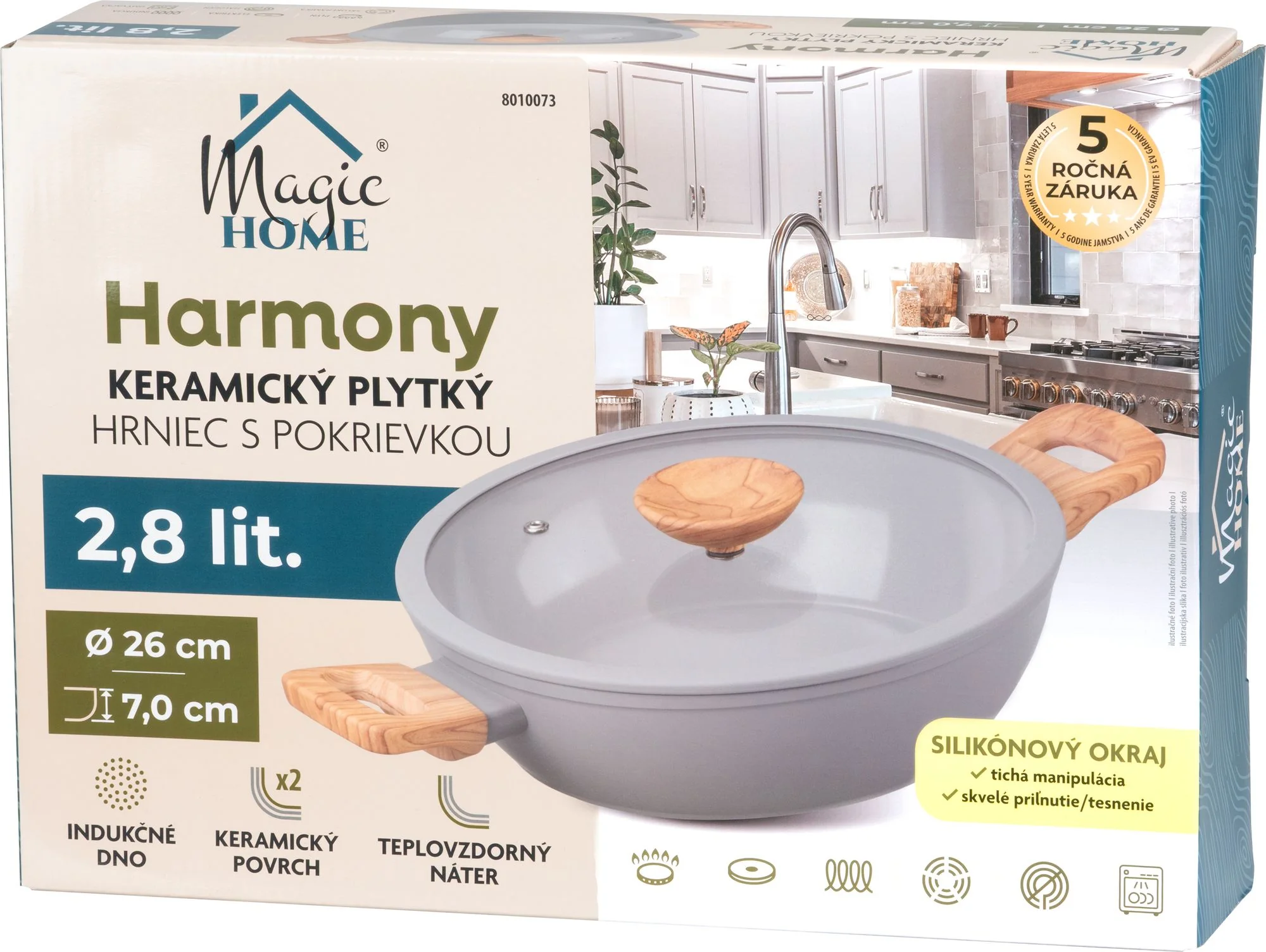 MagicHome plytký hrniec Harmony, 1 ks So sklenenou pokrievkou, 26 cm, 2,8 l