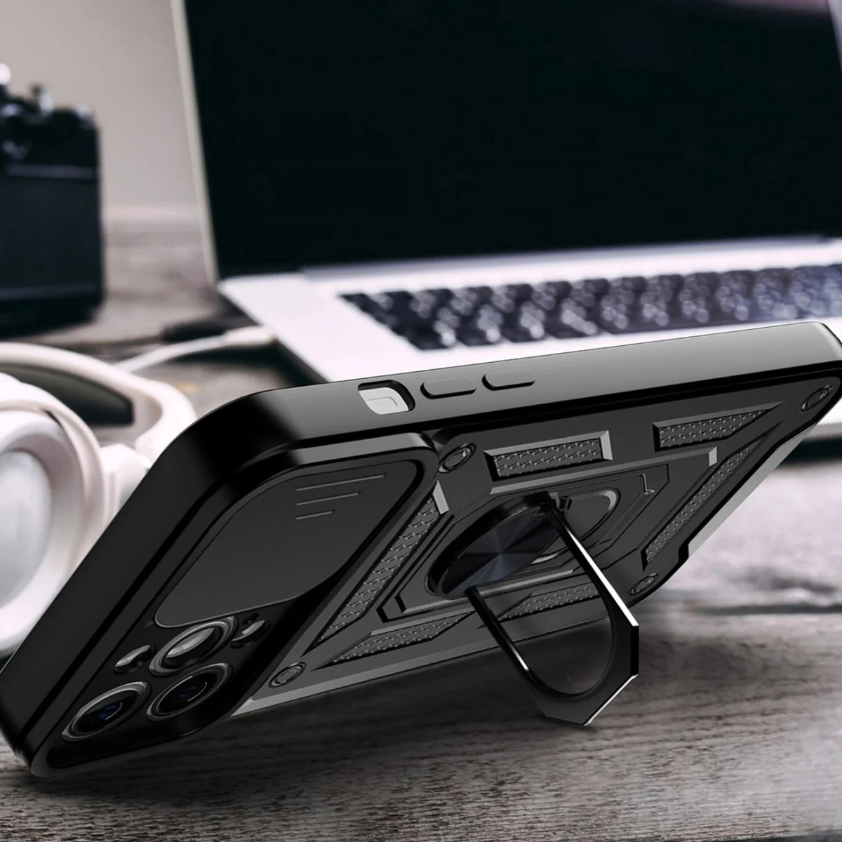 MG Hybrid Armor Camshield kryt na iPhone 14 Pro Max, čierny