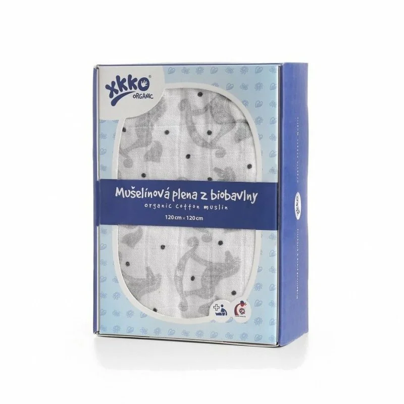 XKKO Organic Biobavlnená plienka 120x120, Rocking Horses Silver 1×1 ks, biobavlnené plienky