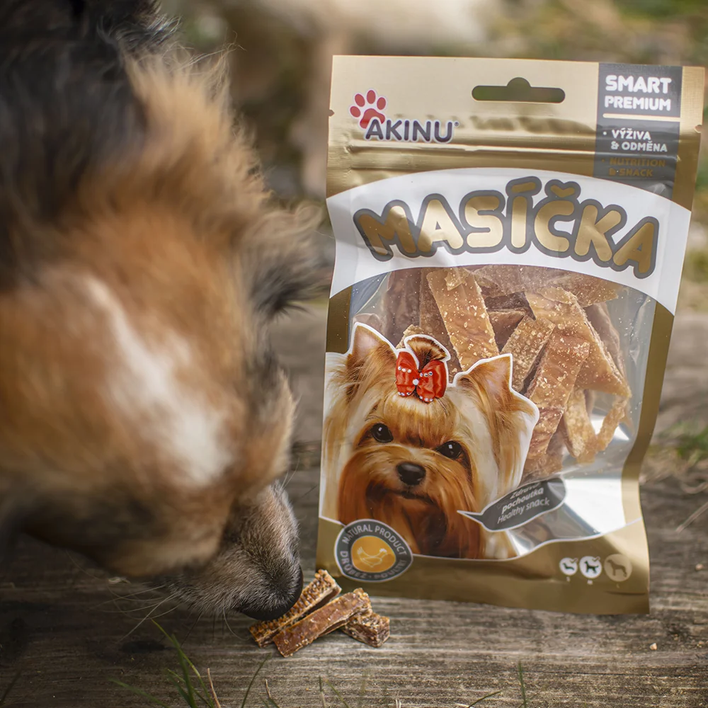 Akinu MASÍČKA Kuracie prúžky pre psov 8 x 75 g