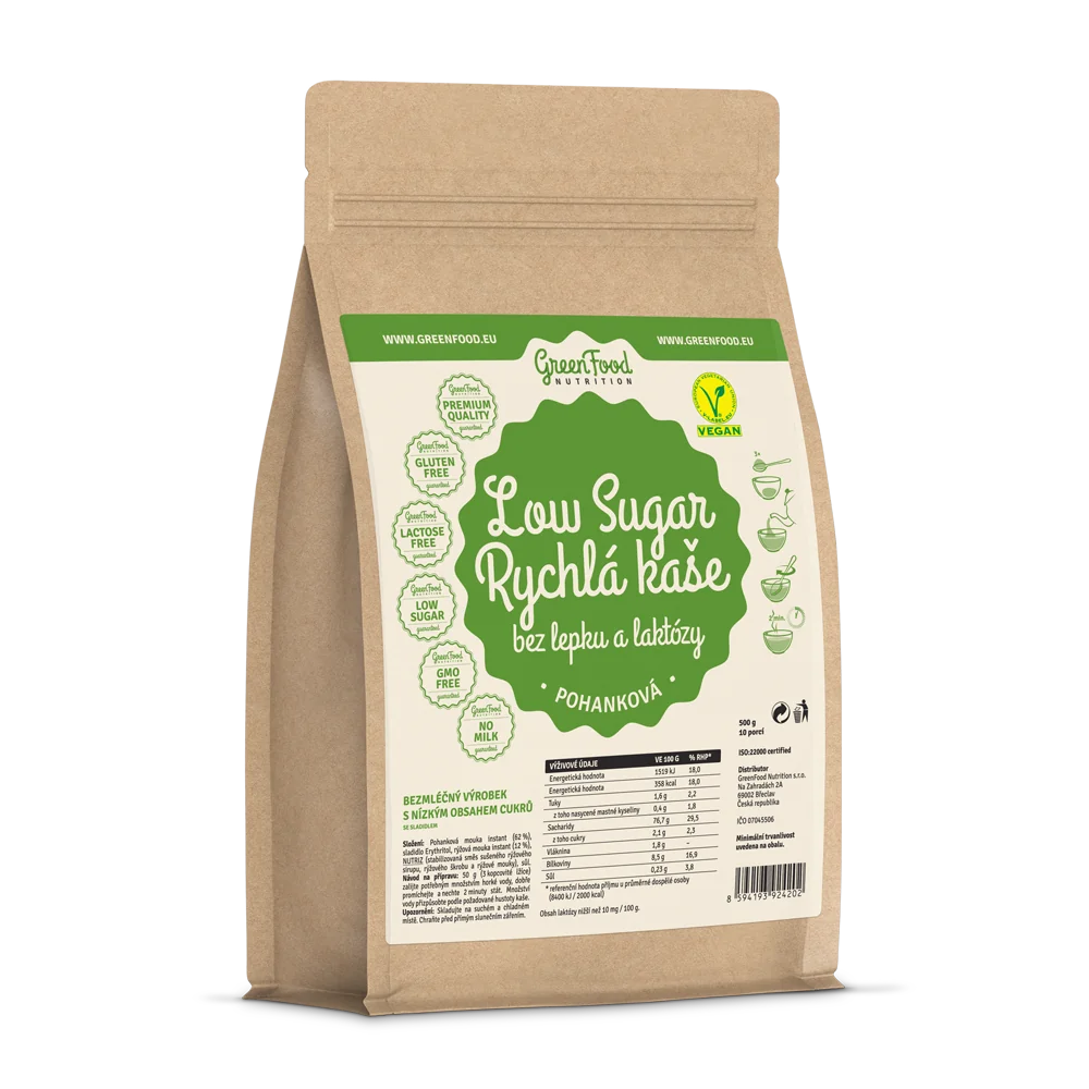 GreenFood Nutrition Low Sugar kaša pohanková 1×500 g, kaša pohanková