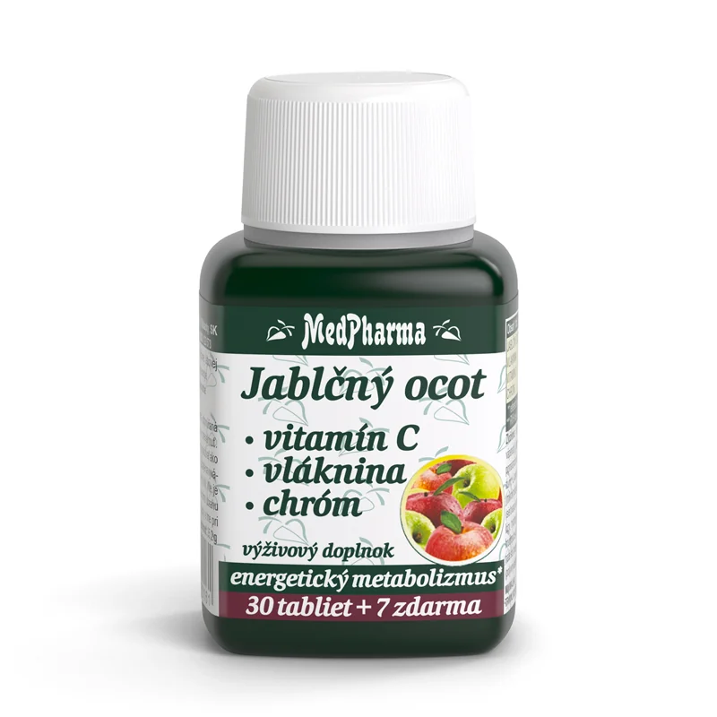 MedPharma JABLČNÝ OCOT, VIT C, VLÁKNINA, CHRÓM 1×37 tbl, JABLČNÝ OCOT, VIT C, VLÁKNINA, CHRÓM