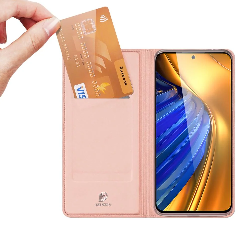 Dux Ducis Skin Pro knižkové kožené puzdro na Xiaomi Poco F4 5G ružové