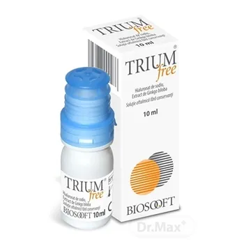 TRIUM FREE Umelé slzy 1×10 ml, očné kvapky s obsahom kyseliny hyaluronóvej a extraktu z ginka biloby