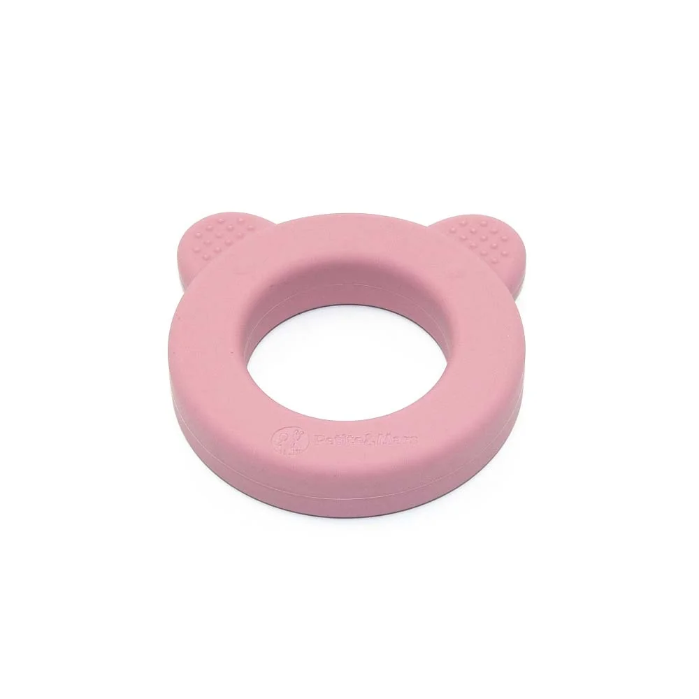 PETITE&MARS Hryzačka silikónová s hrkálkou Beary Dusty Rose 0m+ 1×1 ks