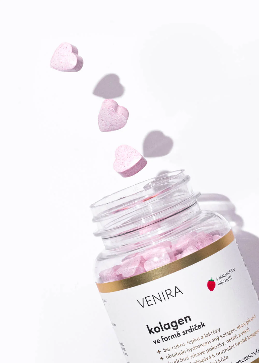 VENIRA Kolagén vo forme srdiečok malina 1×120 tbl, doplnok výživy