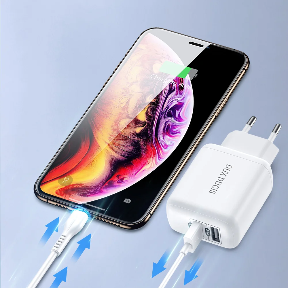 DUX DUCIS C10 sieťová nabíjačka 2x USB 2.4A 12W, biela