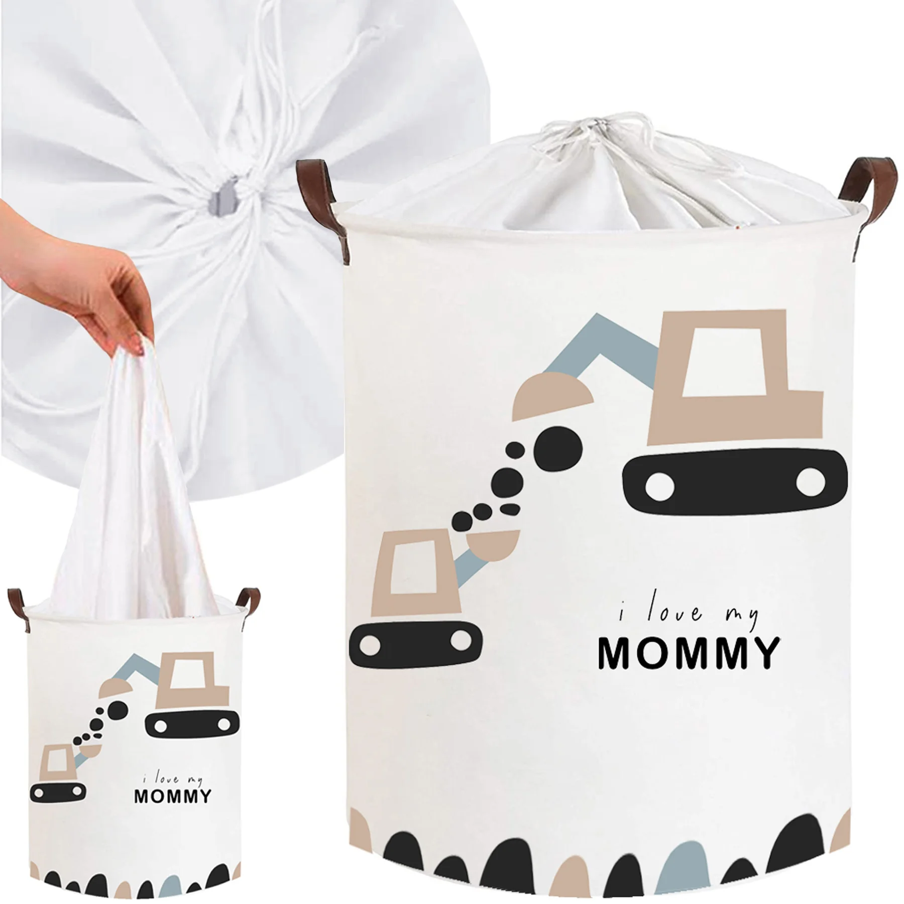 Kôš na hračky, uzatvárateľný, bavlna - Trucks Love Mommy - biely, 43 L 
