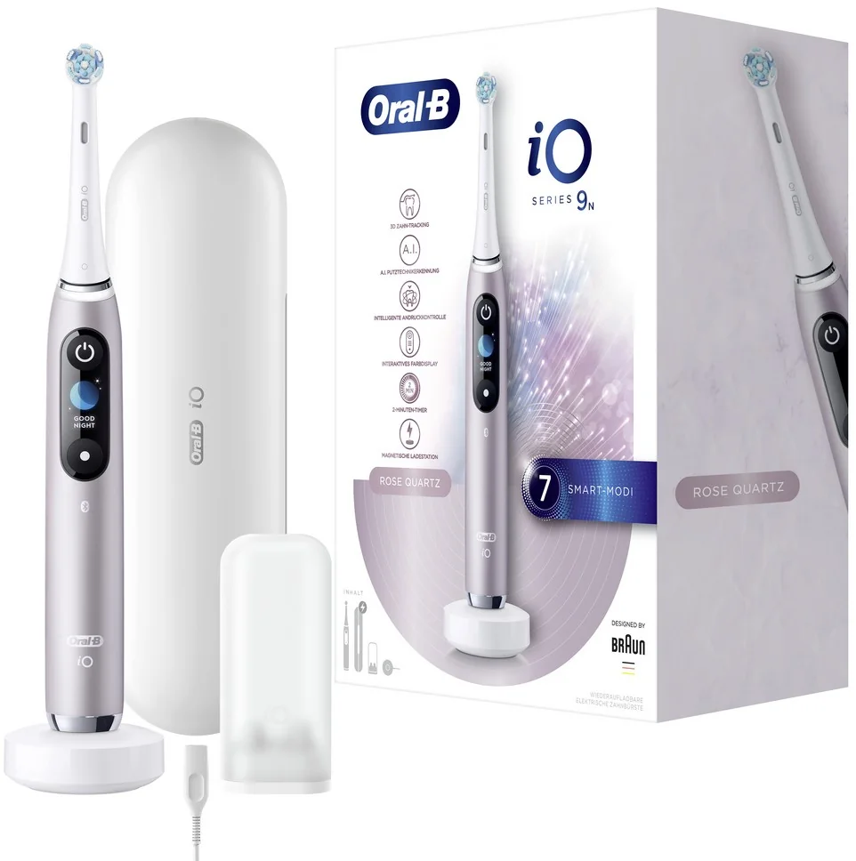 Oral B EK iO Series 9 Rose Quartz + držiak zubnej kefky + cestovné púzdro 1×1 set, elektroniícká zubná kefka