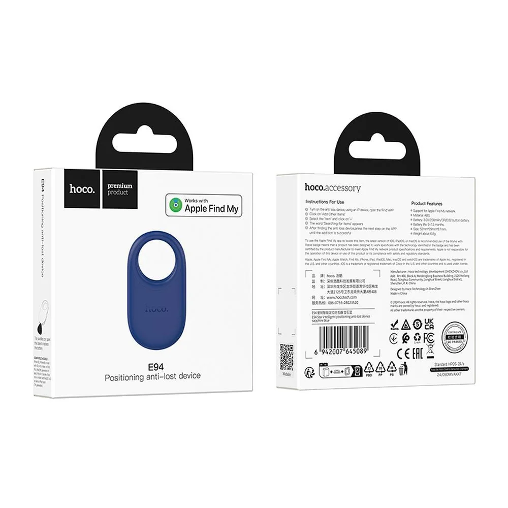 Hoco E94 lokalizátor Apple FindMy, modrý