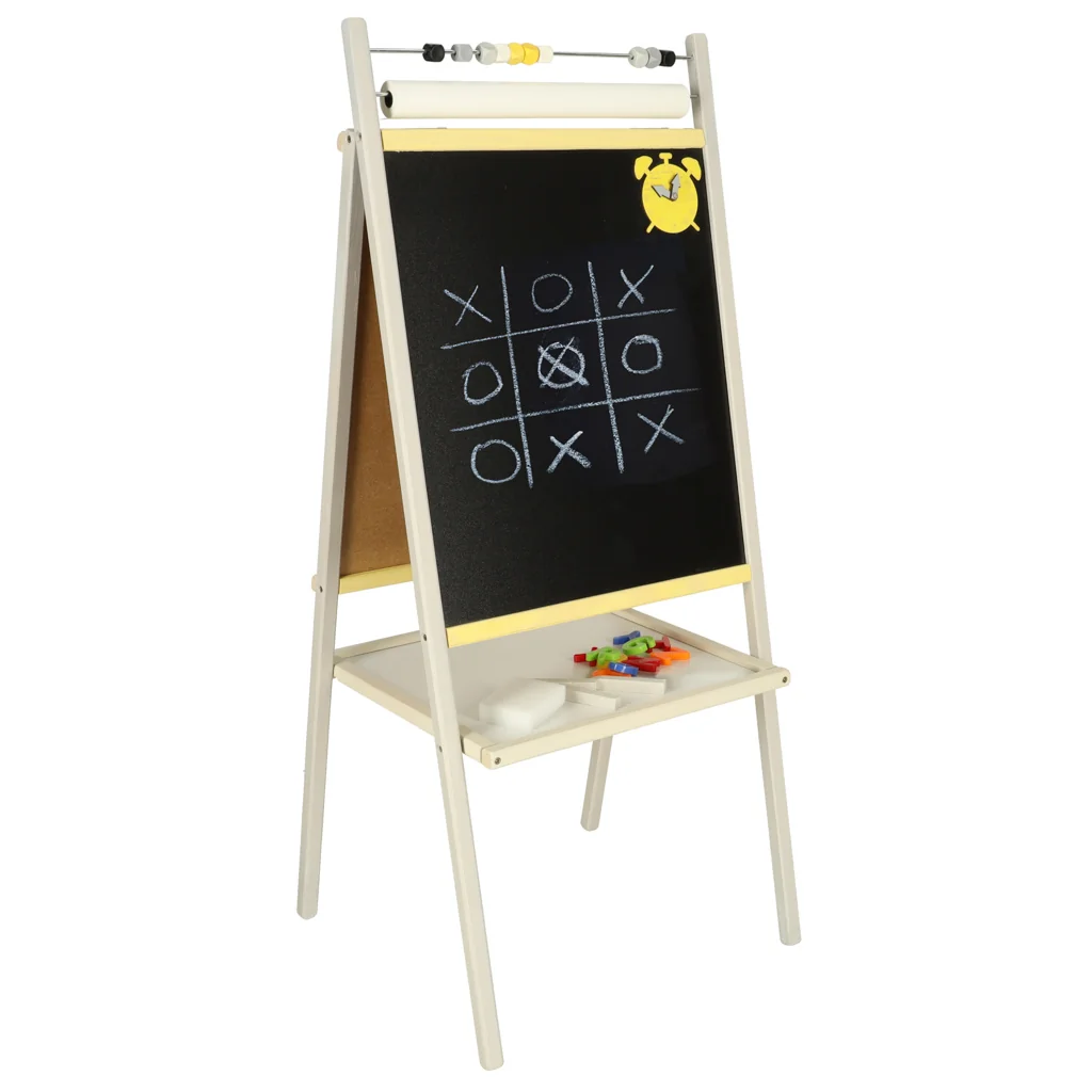 Drevená tabuľa 2v1 s počítadlom a rolkou papiera – 45 × 40 × 100 cm