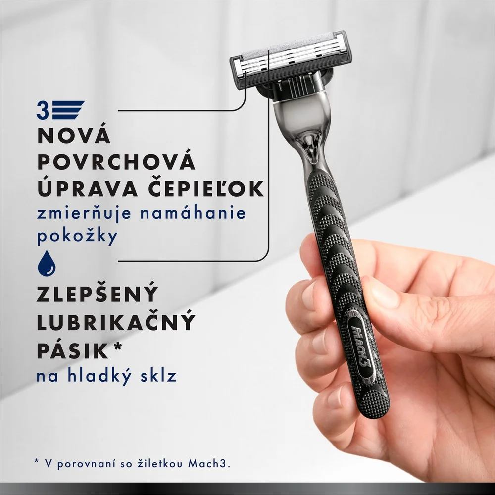 Gillette darčeková sada Mach3 Charcoal: pánsky holiaci strojček s 3 čepeľami, 2 náhradné hlavice, gél na holenie, ponožky 1 set