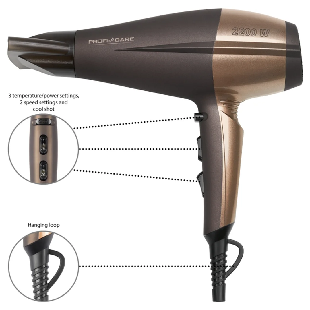 ProfiCare HT 3010 sušič vlasov 2200 W, ionizácia, s difuzérom, bronzový