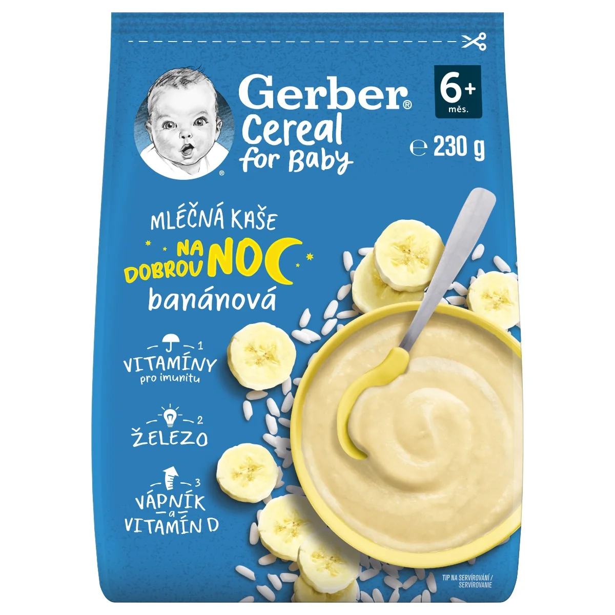 GERBER Cereal mliečna kaša banánová Dobrú noc 230 g 1×230 g, mliečna kaša