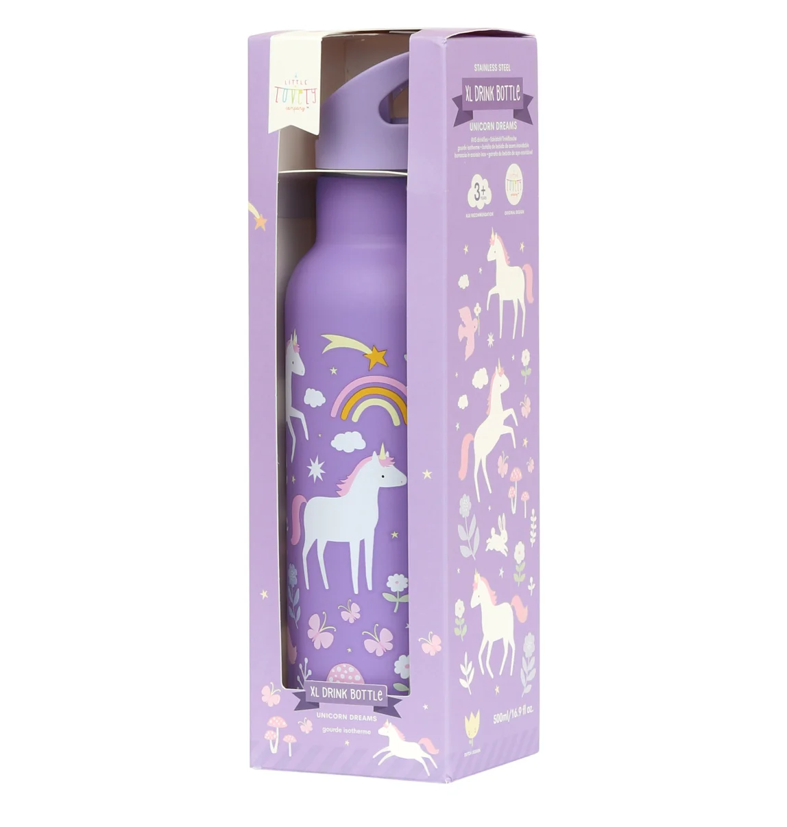 A Little Lovely Company - antikorová fľaša na pitie, 500 ml - jednorožce a dúha
