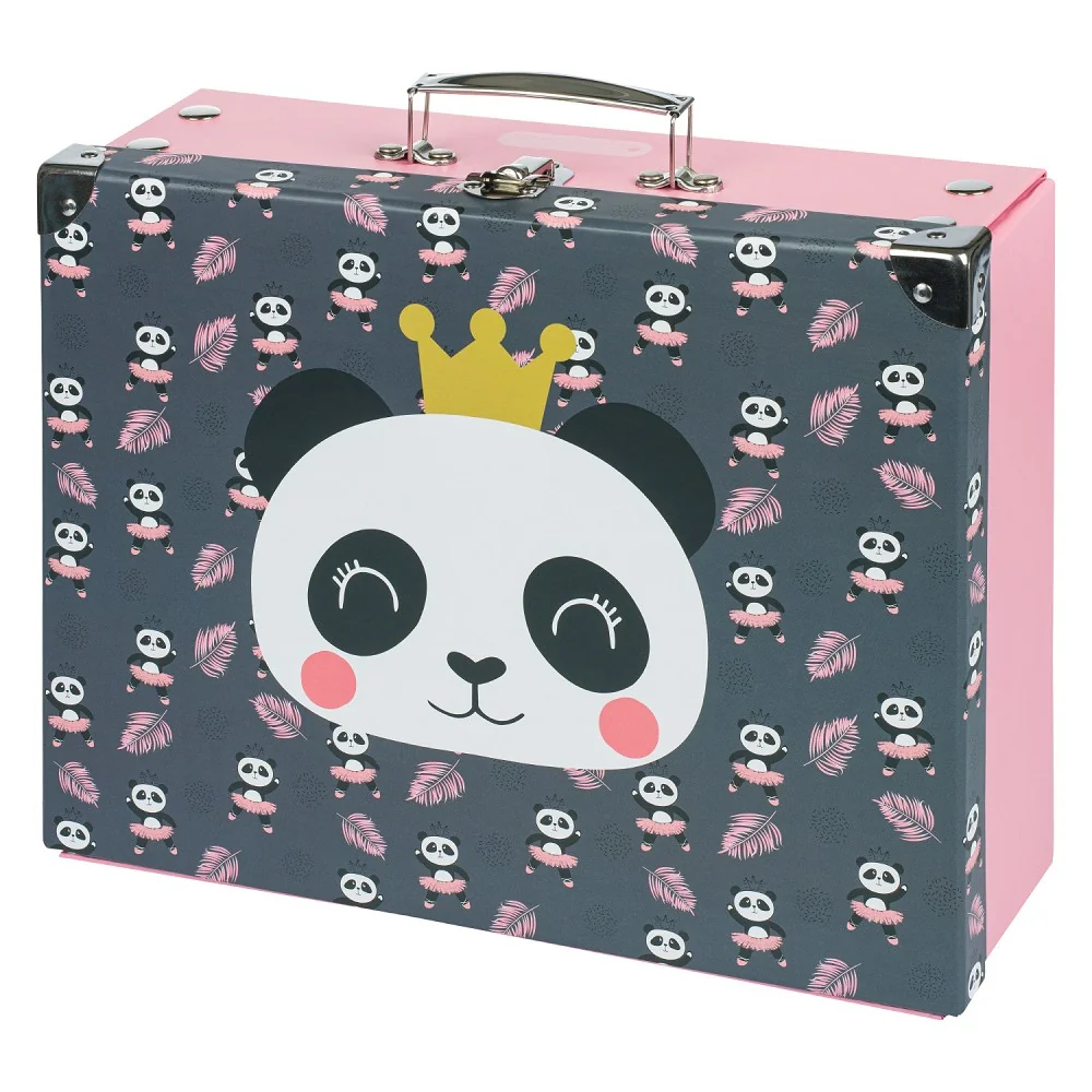 Skladací školský kufrík Panda s kovaním 33x23x10 cm