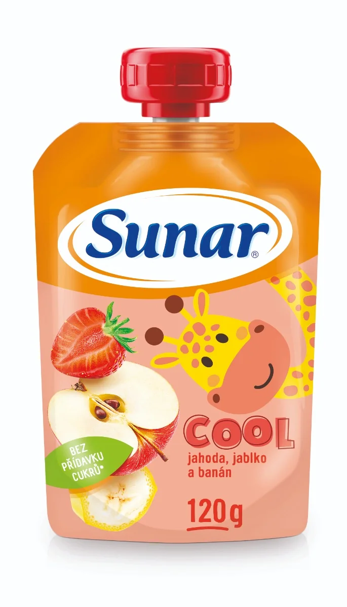 Sunar COOL ovocie Banán, Jahoda, Jablko 1×120 g, Banán, Jahoda, Jablko, 12m+
