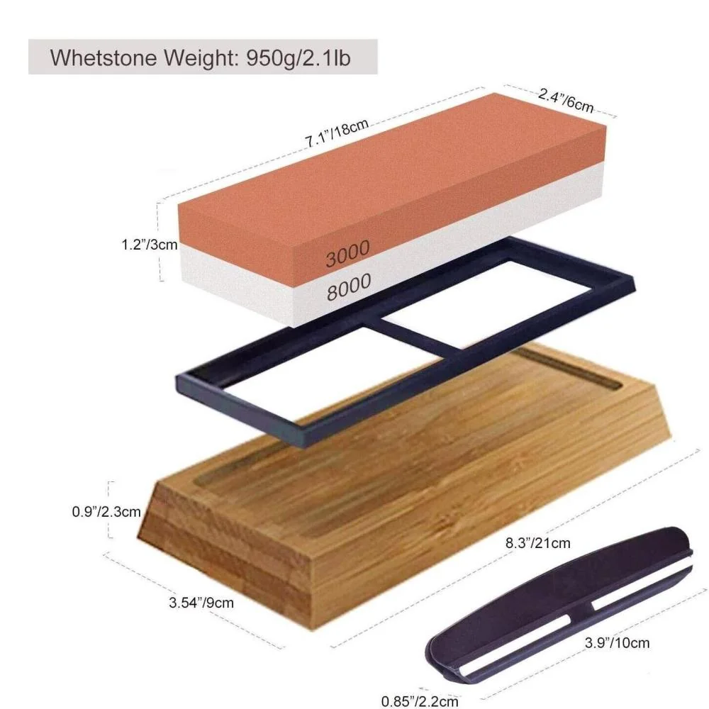 Brúsny kameň s bambusovou základňou Obojstranný, 18 × 6 × 3 cm